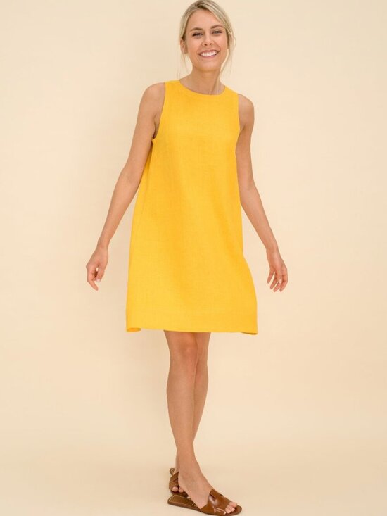 Homey Linen Dresses & Skirts - HOMEY LINEN Golden Yellow 100% Linen A-Line Trapeze Tent Dress, Size M